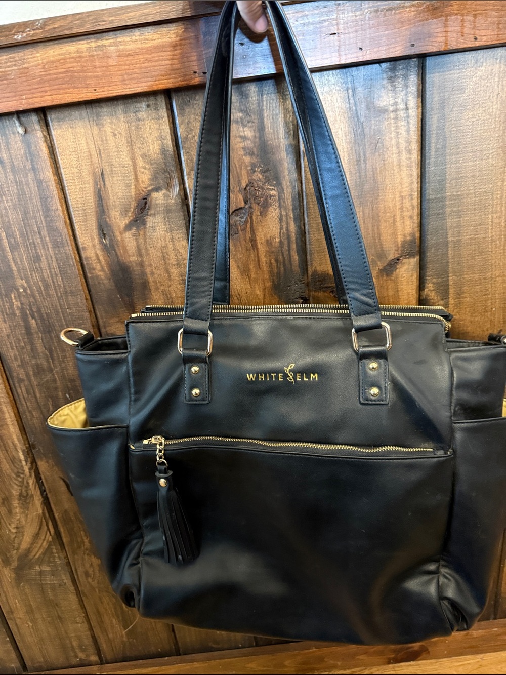 White Elm Black Tote with Tassel Pocket